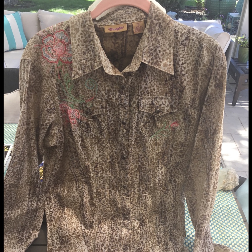 Embroidered Animal print sheer blouse SZ12👚